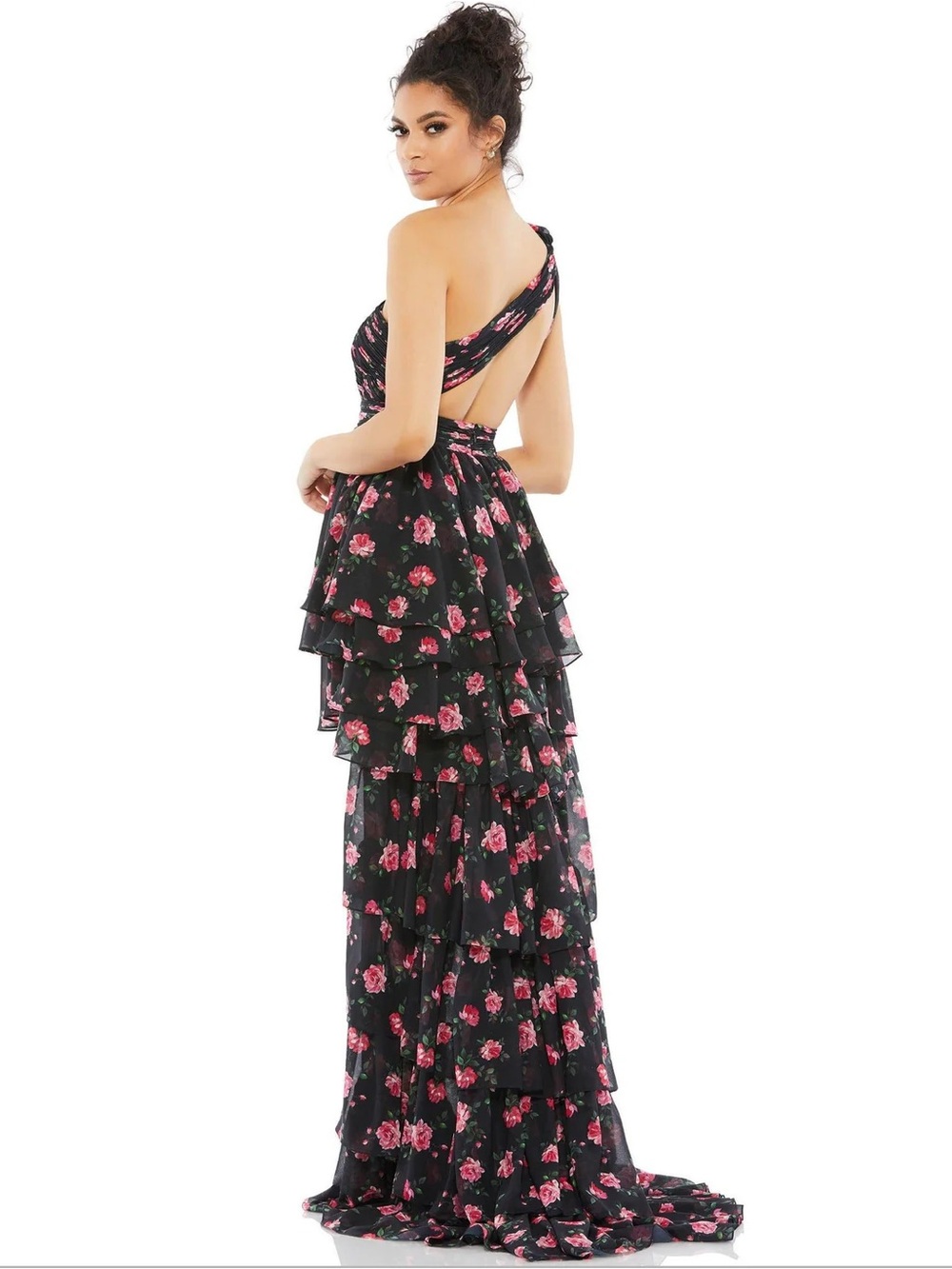 Mac Duggal Floral One Shoulder High Low Dress - Picture 2 of 3